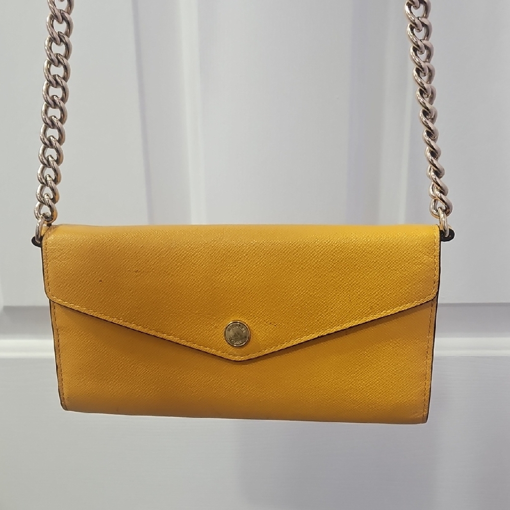 Michael Kors Yellow Saffiano Leather Crossbody Clutch with Dragonfly Charm - Picture 2 of 10